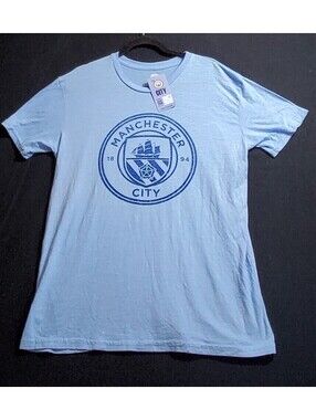 Manchester City Football Badge Cotton T-Shirt Grealish #10 Sz Men's L Blue NwT
